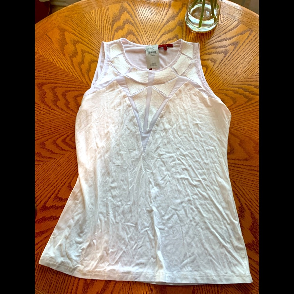 NWT BUCKLE WHITE SLEEVELESS TOP SHIRT SHEER LARGE